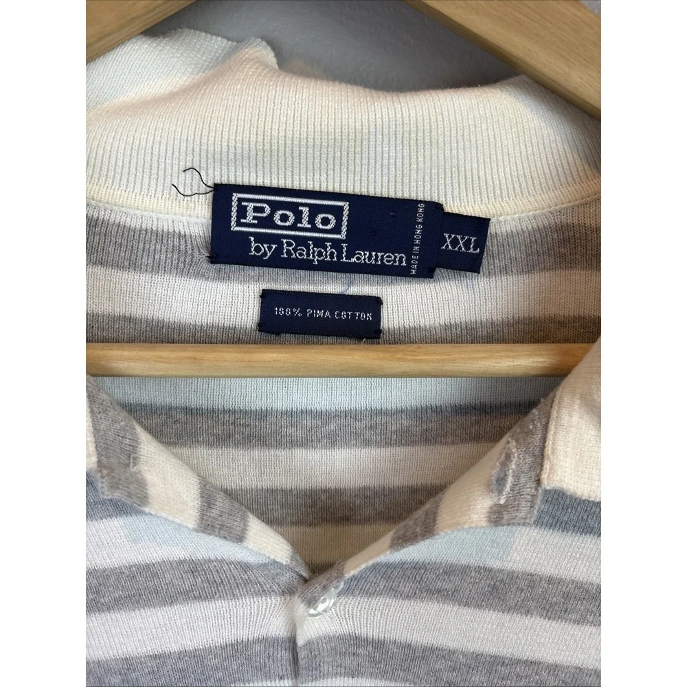 Polo Ralph Lauren Long Sleeved‎ Striped Sweater 2XL Pima Cotton Rugby Old Money